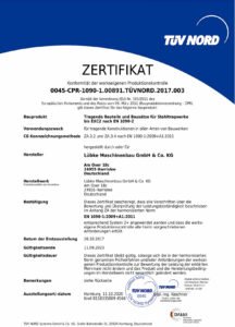 Zertifikat über Werkseigne Kontrolle für Stahltragwerke