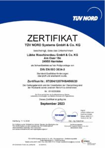 Zertifikat als Schweißbetrieb im Produtbereich von Stahltragwerken​